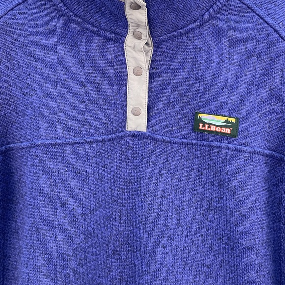 Vintage L.L Bean Blue Fleece Pullover Sweater Medium Petite - Picture 3 of 5